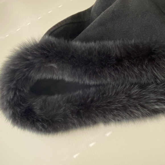 Ellen Tracy Wool Fox Fur Hooded Button Coat Jacket in Charcoal Size 24 - Picture 10 of 13